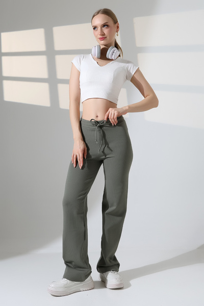 lubiti F Corded Fabric Wide Leg Sweatpants with Fleece Lining