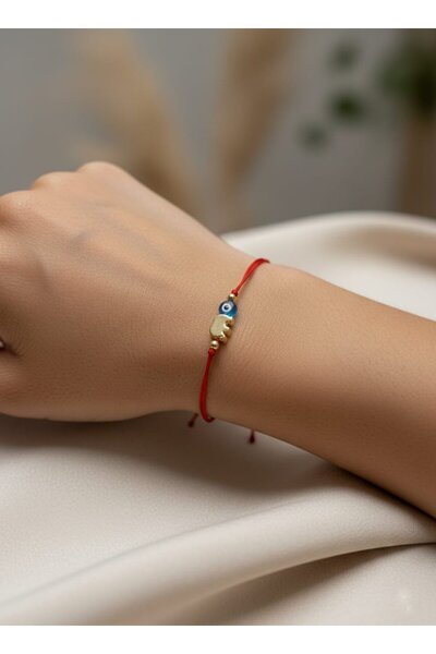 henahera accessory Cam Nazar Boncuk/Fil Figür Kırmızı İp Bileklik El Yapımı A...