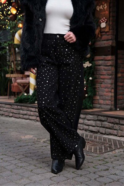 ibeeka Studded Black Color Design Jeans Balloon Cut