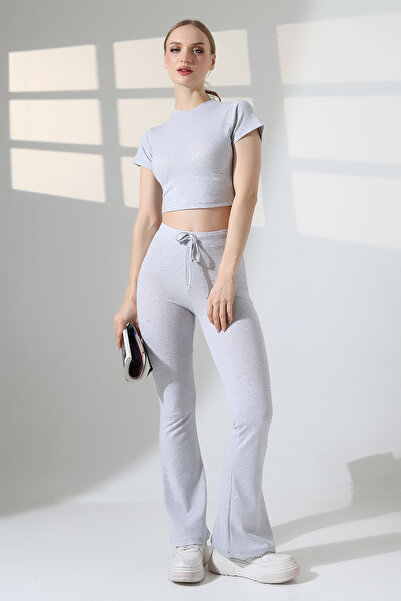 lubiti حياكة مضلعة تي شيرت قصير واسع الأرجل طقم