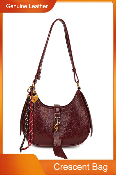 Louis Vettriano Women's Patent Leather Hobo Bag Crescent Bag Zipper Closure S...