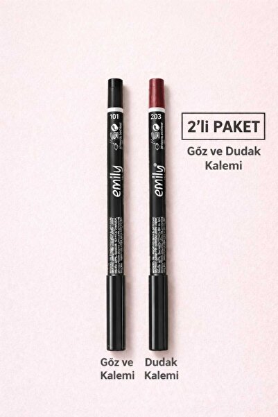 JASMİNLİFE Emily Göz Kalemi ve Dudak Kalemi 2'li Paket(101 Göz Kalemi+ 203 Dudak Kalemi)