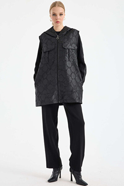 Sementa Self-Patterned Vest Set Piece Tunic Oversized Set - Black