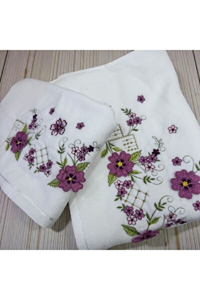 TUTUYA TEXTIL Yoncagül Embroidered White Color Towel Set for Mother and Daughter, Dowry Towel, 3-Piece Towel Set