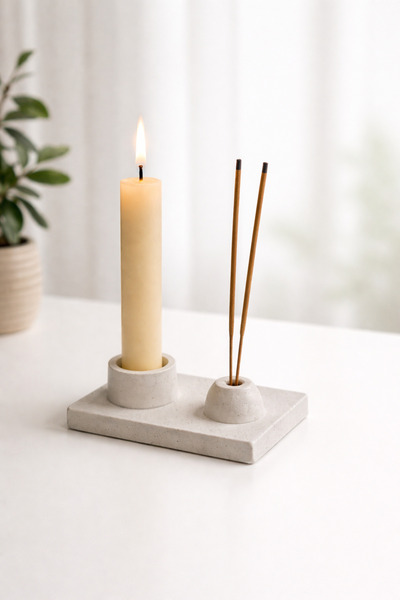 Sabletscrafts Japandi Stil Beton Tütsülük & Dekor Seti – Minimal El Yapımı Ev...