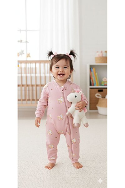 KOÇAR BEBEK KIZ ÇOCUK UNİCORN BASKILI FERMUARLI BİSİKLET YAKA PATİKSİZ 2.5 TOG UYKU TULUMU 9 AY - 5 YAŞ