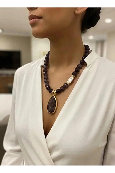 Dorvina Amethyst and Baroque Pearl Natural Stone Purple Color Handmade Necklace Spiritual Balance and Feminine Energy Necklace