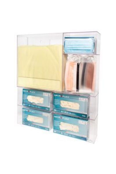 Slasa منظم معدات الوقاية الشخصية المصنوع من الأكريليك الشفاف مع موزعات القفازات