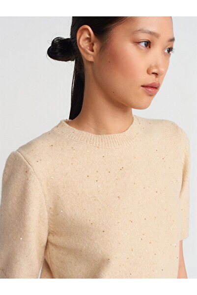 Dilvin 10703 Glitter Short Sleeve Knit Sweater