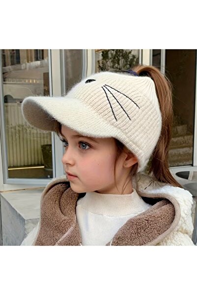 GlassySKY (5-8 Yaş) Uzun Saçlar İçin Üstü Açık Kedili Astarlı Beyzbol Tarzı Ö...