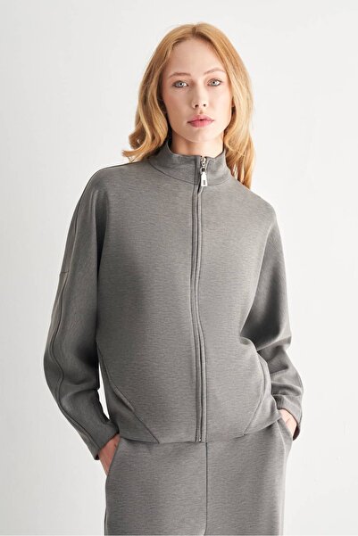 UTOPIAN Dik Yaka Fermuarlı Sweatshirt