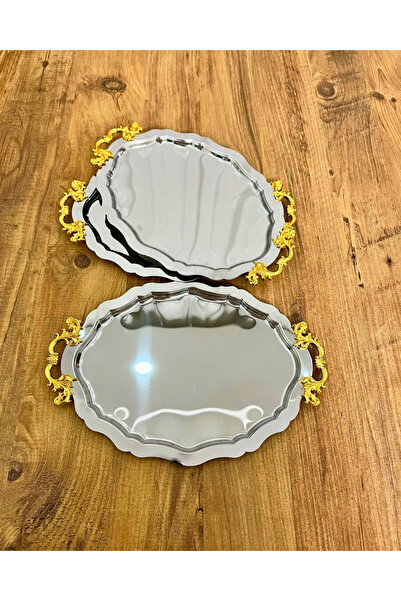 Maglor Luxury 3-Piece Oval Stainless Steel Coffee Presentation Tray with Handles