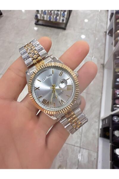 LOOQ ساعة يد رجالية بتقويم مزدوج وأرقام رومانية