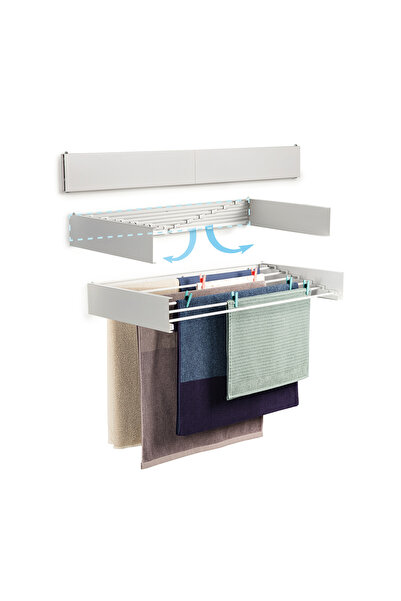 ozbience Beyaz Açılır Kapanır Duvara Monte Çamaşır Kurutma Rafı 102 cm