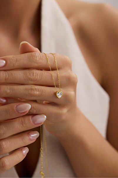 Nereze 925 Ayar Gümüş Gold Kaplama Minimal Tasarım Kalp Kolye