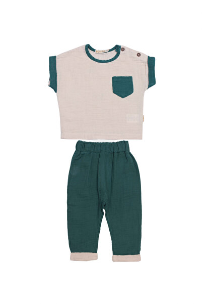 MODJEANS Set din doua piese pentru baieti, bumbac, verde inchis si gri, desig...