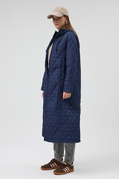 QANU Premium Quilted Coat Navy Blue