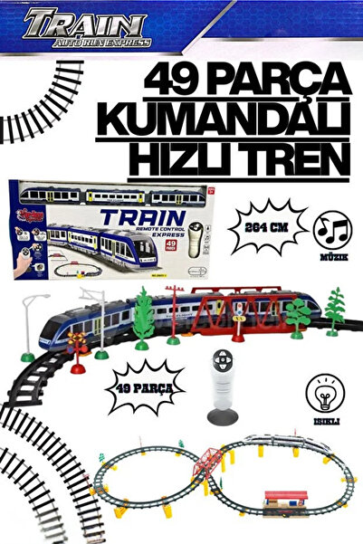 Ucuzuna Bak 49 Parça Uzaktan Kumandalı Pilli Sesli Işıklı 264 cm Hızlı Tren Set ve Kavisli Ağaç İşaretli Oyuncak