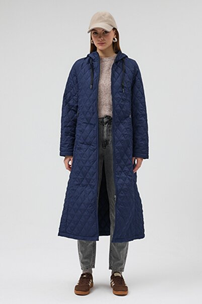 QANU Premium Quilted Coat Navy Blue