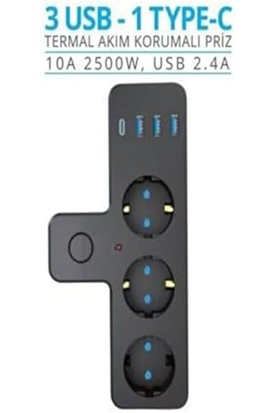 BRF Defyasell The Wlue 3'lü Akım Korumalı Kablosuz Priz Çoğaltıcı, 2500W, 3 U...