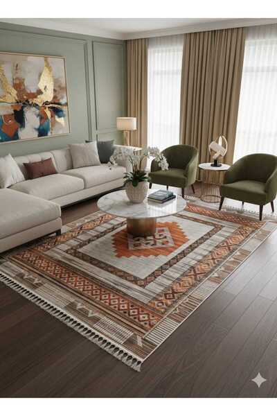 ANTİK KİLİM BYZ Modern Desenli Yıkanabilir Kilim – Kaymaz Lateks Taban, Pamuk...