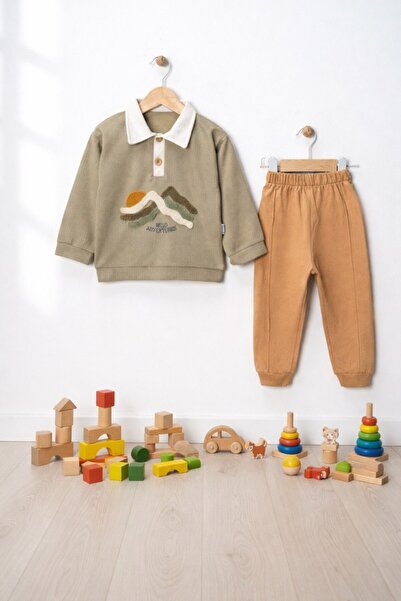 Minelia Kids طقم للأطفال الأولاد مكون من قطعتين 100% قطن كاكي مطبوع بنقشة جبل...