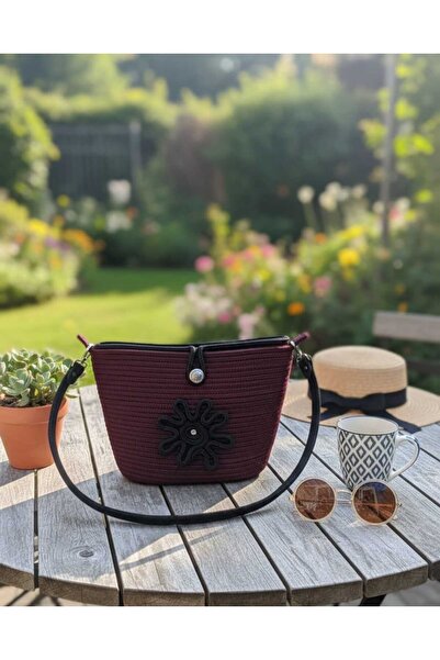 MTG JÜT TASARIM Jute Shoulder Bag with Floral Pattern Cover - Stylish Everyda...
