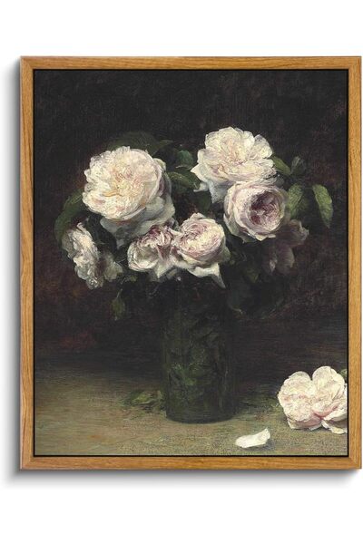 VIYYIEA لوحة جدارية عتيقة مزينة بالزهور، لوحة قماشية مؤطرة لتزيين غرفة المعيشة، زهرة في مزهرية.