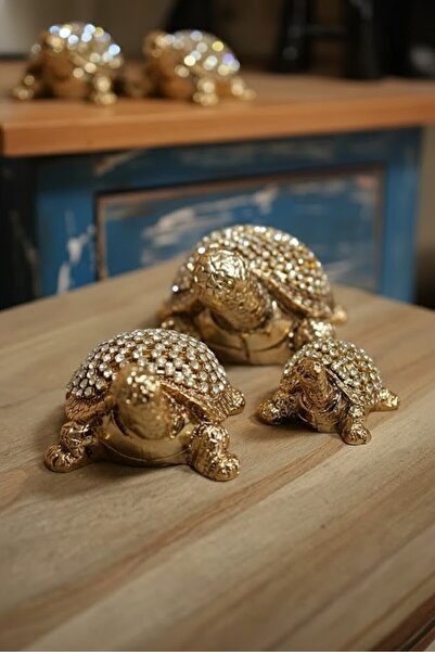 Genel Markalar 3’lü Dekoratif Kristal Kaplumbağa Biblo Seti - Altın Renk