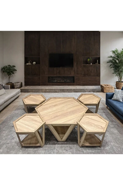 Tasamem Dafia طقم طاولات كنب تركي خشب 5 قطع