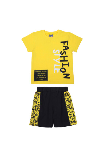 MODJEANS Set Baieti, MODJEANS, Tricou galben cu imprimeu + Pantaloni scurti, ...