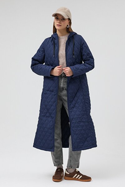 QANU Premium Quilted Coat Navy Blue