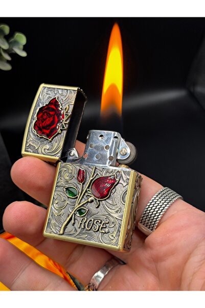 NikaŞ Kırmızı Gülün Zarafeti: Kabartmalı Özel Seri Benzinli Çakmak