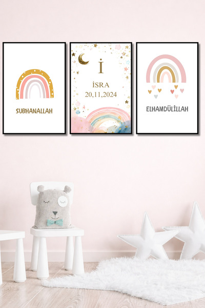 ERUMAR HOME Kişiye Özel İsimli Tarihli Dini Temalı Bebek,Çocuk Odası Duvar Ta...
