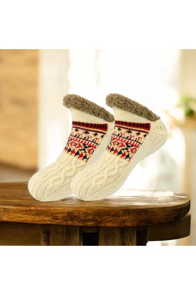 ORGANICYOU Jiangyin Thick Lined Socks, Ethnic Chinese Style Comfortable Versatile Simple Warm Pointed Toe Slipper XL