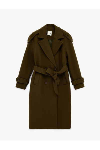 Koton Kemerli Trenç Kaban Kaşe Kruvaze Düğmeli Uzun Kollu