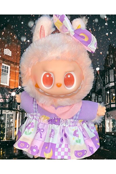 OEM Jucarie de plus breloc - tip Labubu - 15 cm - imbracat in rochita colorata - mov