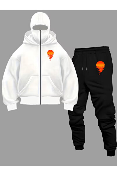 LAYORA Men's Casual Sports Two Piece Set - K Hooded Zippered Sweatshirt Printed