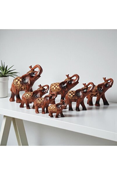 Saatistan Lüks İşlemeli Feng Shui 7'li Şans ve Bereket Fil Biblo Seti