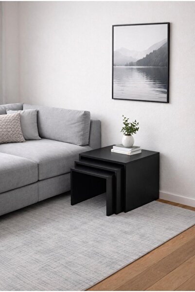 MAHZA GRUP Siyah Mat 3lü Zigon Sehpa Seti