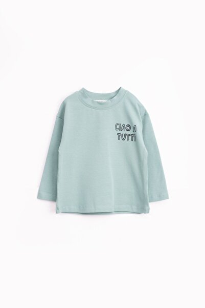 blumi kids “Ciao a Tutti” Printed Long Sleeve T-Shirt – Mint Green