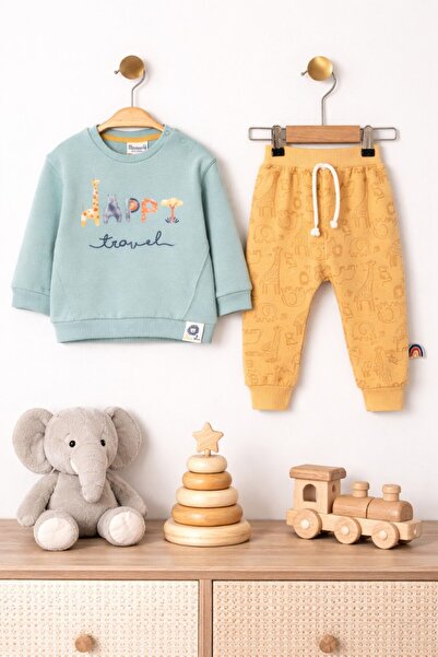 Minelia Kids Bebek & Çocuk %100 Pamuk İkili Takım 6-24 Ay Happy Safari Baskılı