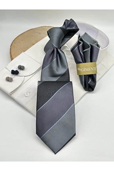 Gutiero ربطة عنق كلاسيكية مخططة باللون الرمادي الداكن