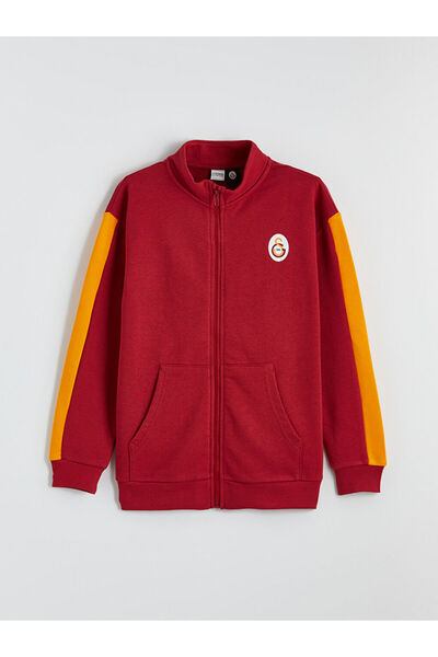LC Waikiki Kırmızı Dik Yaka Galatasaray Baskılı Erkek Çocuk Fermuarlı Sweatshirt