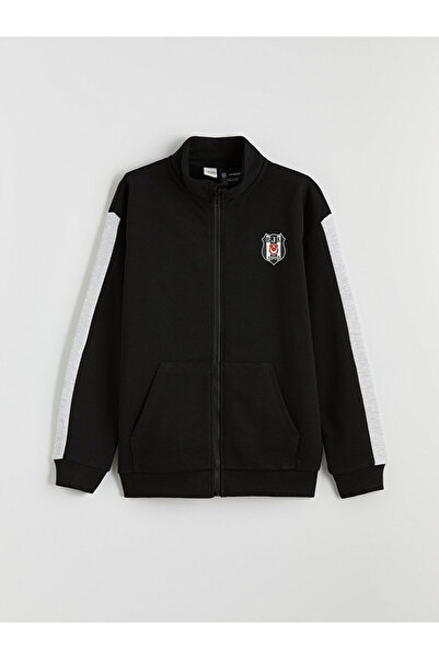 LC Waikiki Hanorac cu fermoar pentru băieți, negru, cu guler înalt și imprime...