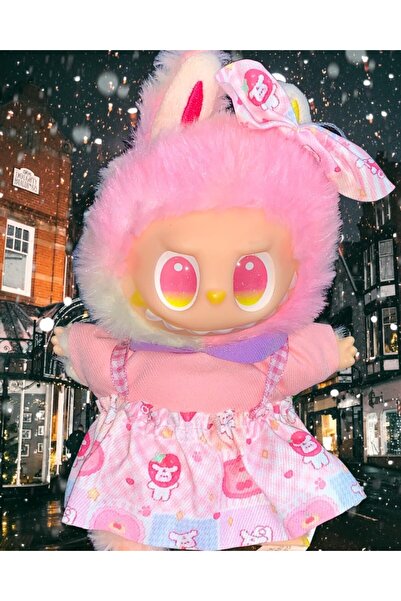 OEM Jucarie de plus breloc - tip Labubu - 15 cm - imbracat in rochita colorata -