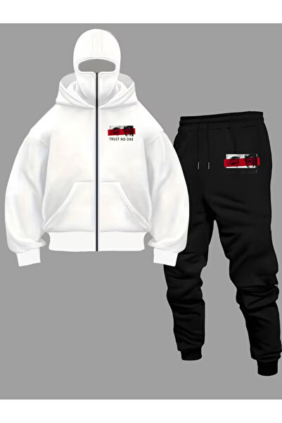 LAYORA Men's Casual Sports Two Piece Set - K Hooded Zippered Sweatshirt Printed