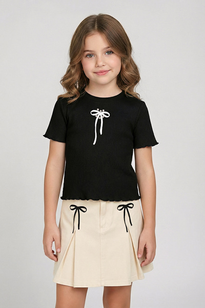 Dmb Gabardină brodată cu fundă pentru fetiță fustă pantalon scurtă