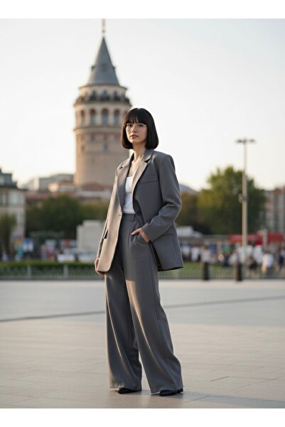 charme butik Women's Masculine Single Button Lined Pocket Blazer Jacket