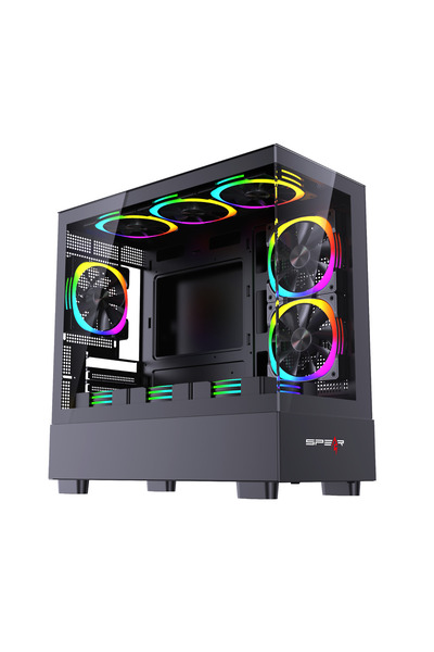 SPEARPC Mini Tower PC Case Black/White, M-ATX/ITX, 420mm GPU, 165mm Cooler, 6 ARGB Fans, USB 3.0
